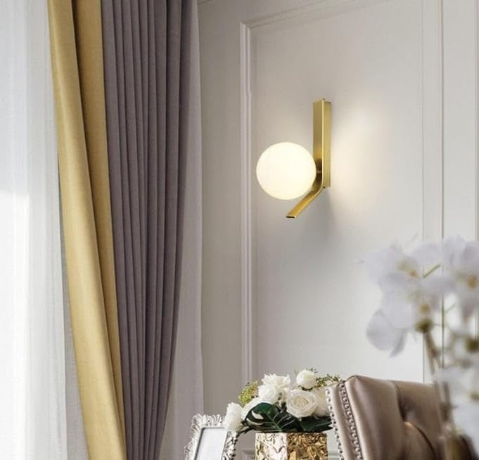 Modern Gold Finish Frosted Glass Ball Wall Sconce
